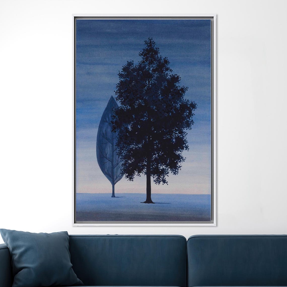 Surreal Midnight Blue Tree Giant Leaf Silhouette Dreamlike Poster