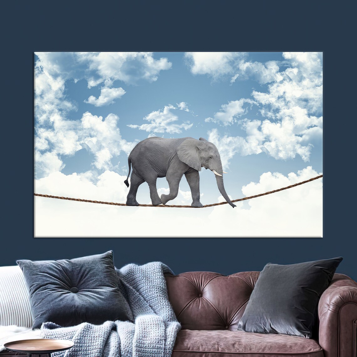 Elephant Tightrope Walking Clouds Surreal Dreamy Animal Poster