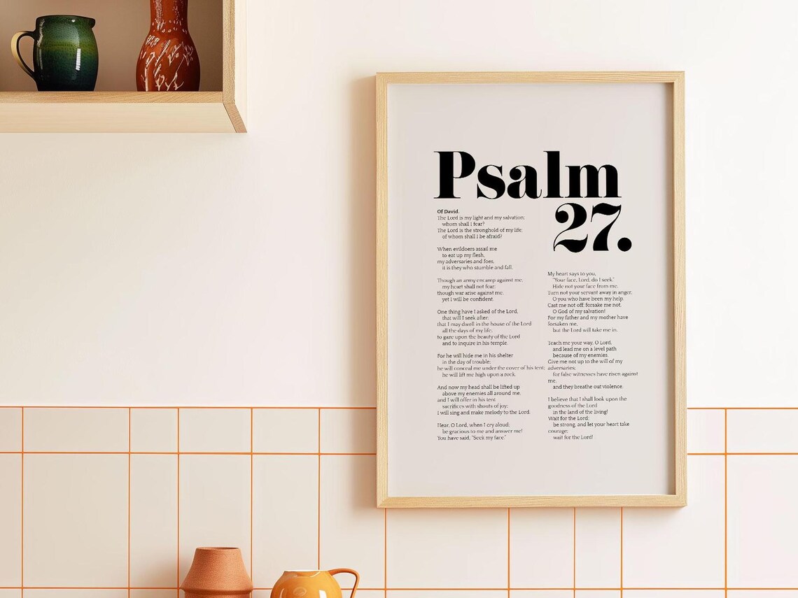Psalm 27 Christian Scripture Art Print, Bible Verse