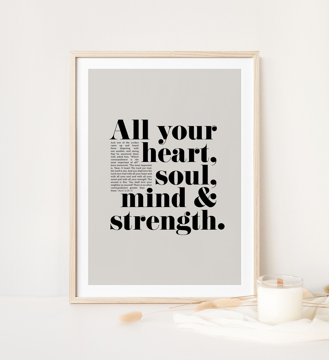 All Your Heart Soul Strength And Mind Bible Verse Wall Art Mark 12 28 Jesus Quote Poster Modern Bold Faith Home Decor Sayings Of Jesus - Image 2