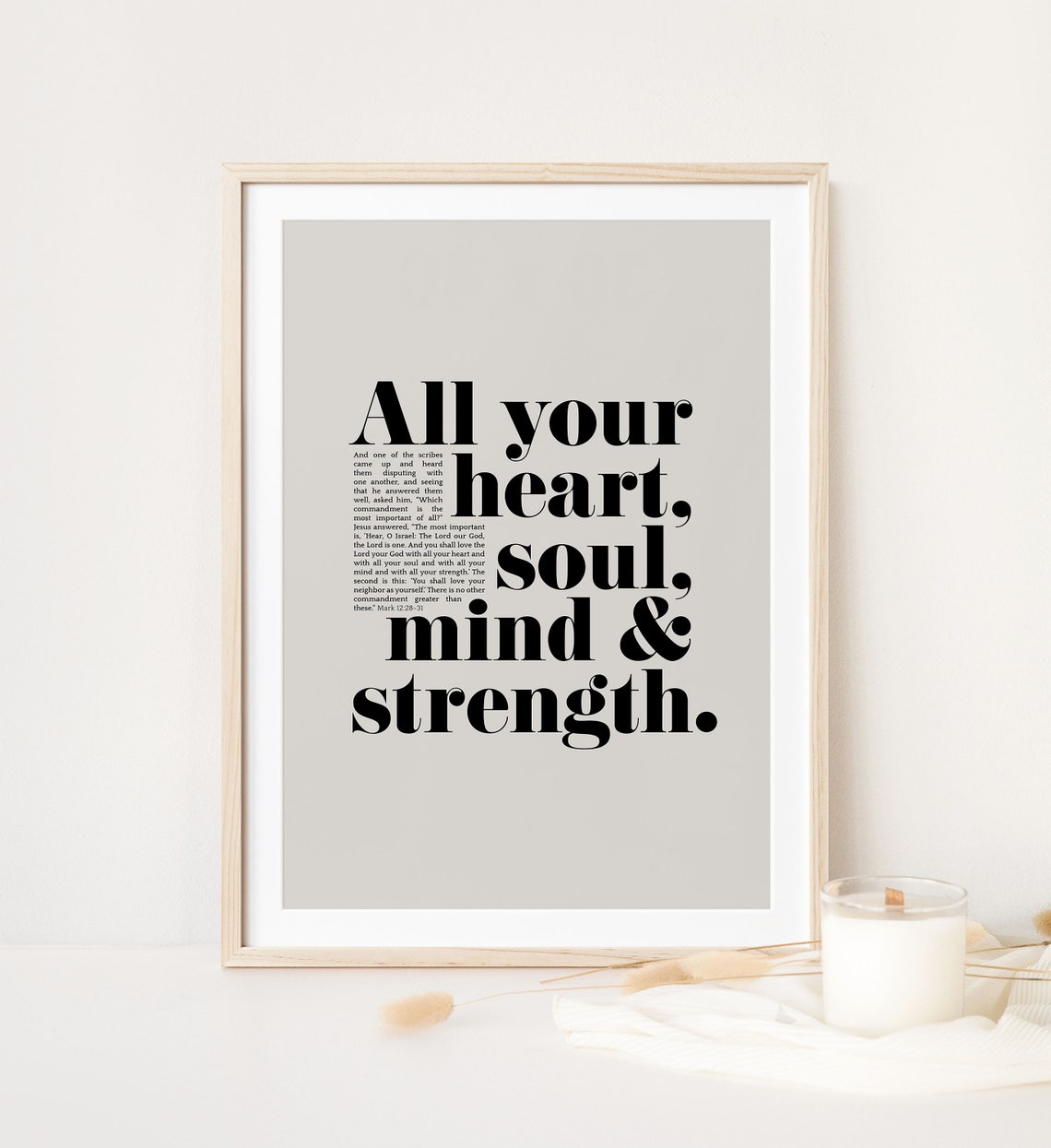 Mark 12:30 Love The Lord Heart Soul Mind Strength Bible Verse Poster - Image 2