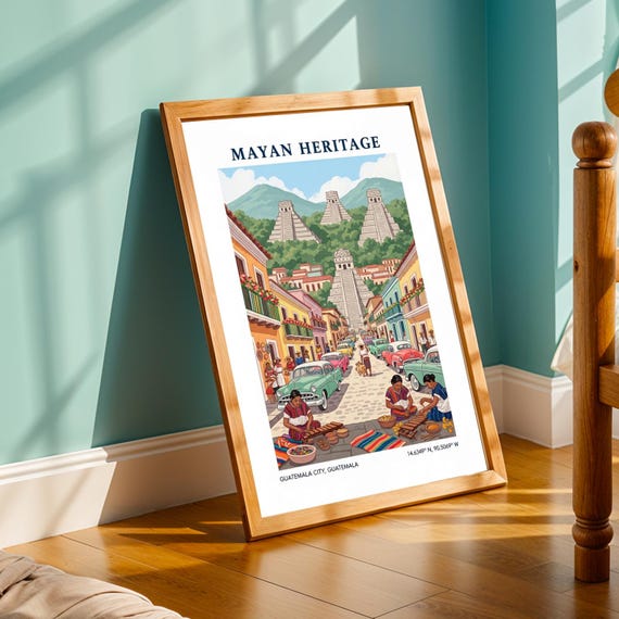 Guatemala City Vintage Illustration Mayan Heritage Art Print