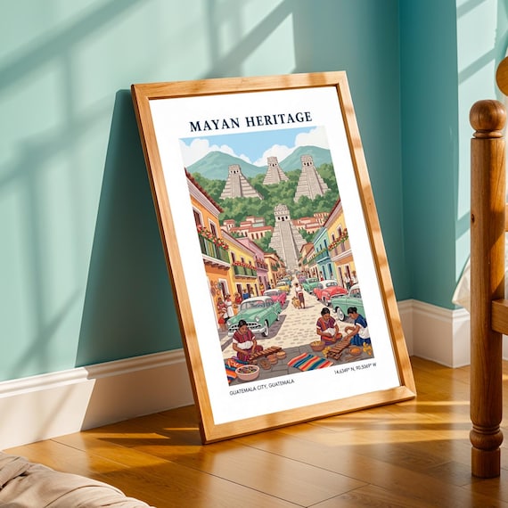 Mayan Heritage Guatemala City Colorful Street Market Travel Poster