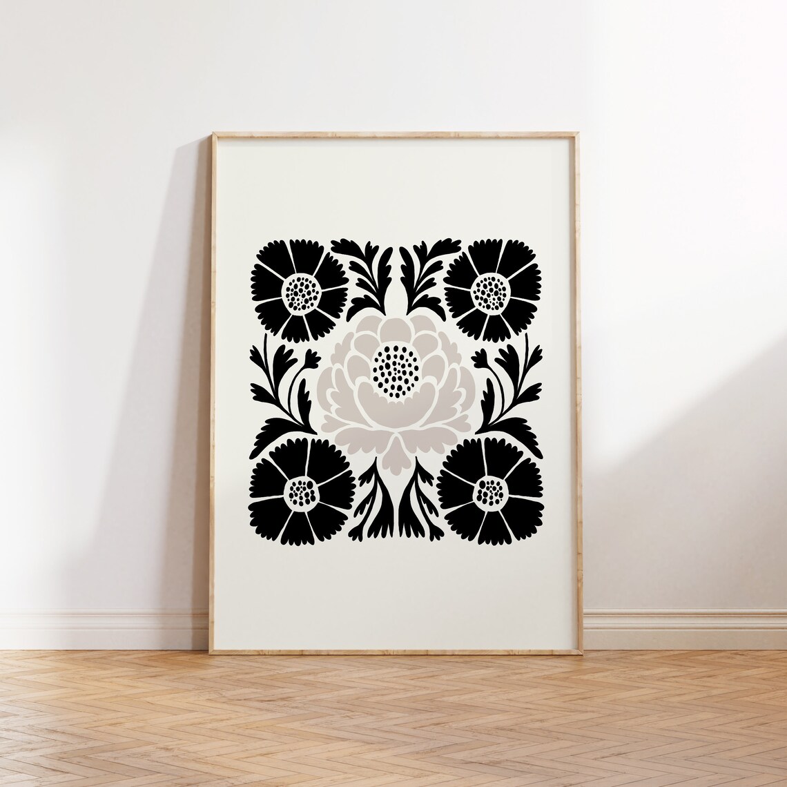 Black And White Abstract Flowers Botanical Art Print