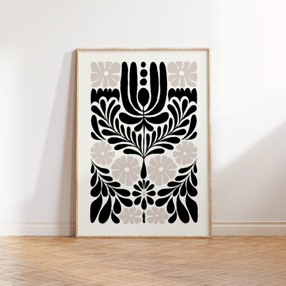 Black And White Abstract Flowers Poster, Botanical Art