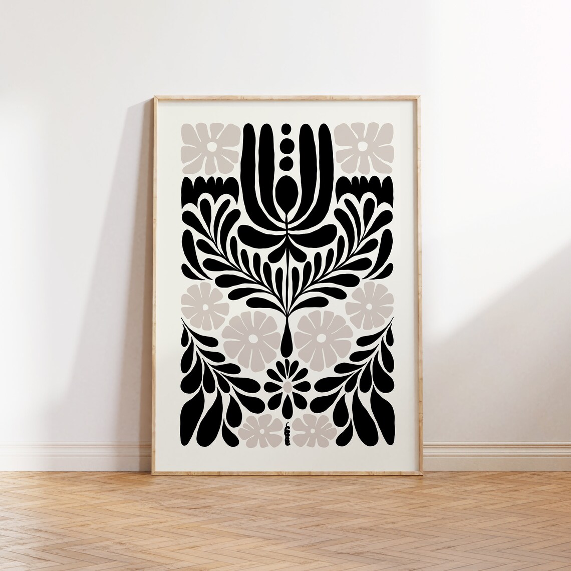 Black And White Abstract Flowers Poster, Botanical Art