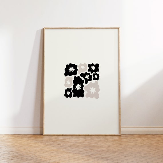 Abstract Black and White Flowers Art Print, Botanical