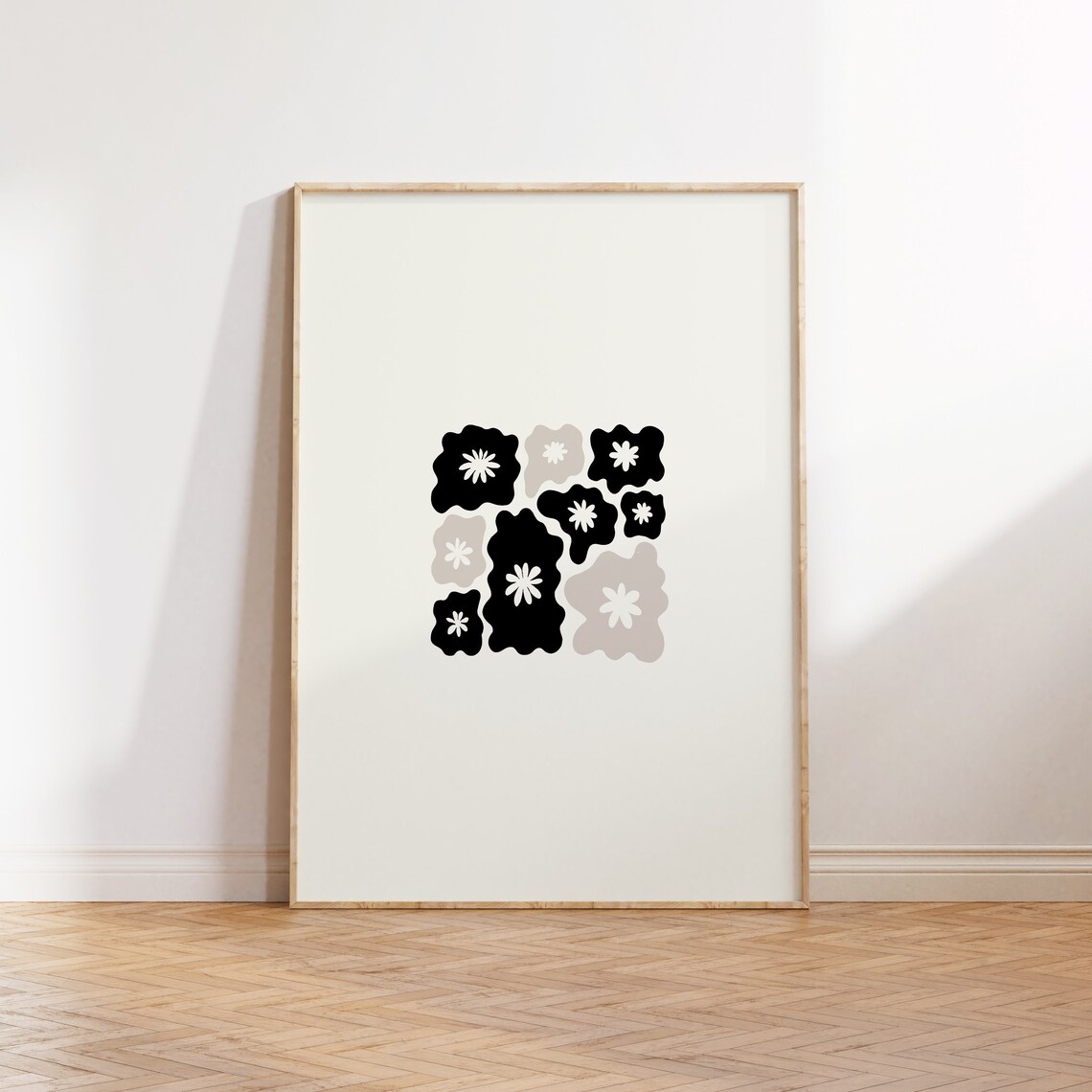 Abstract Black and White Flowers Art Print, Botanical