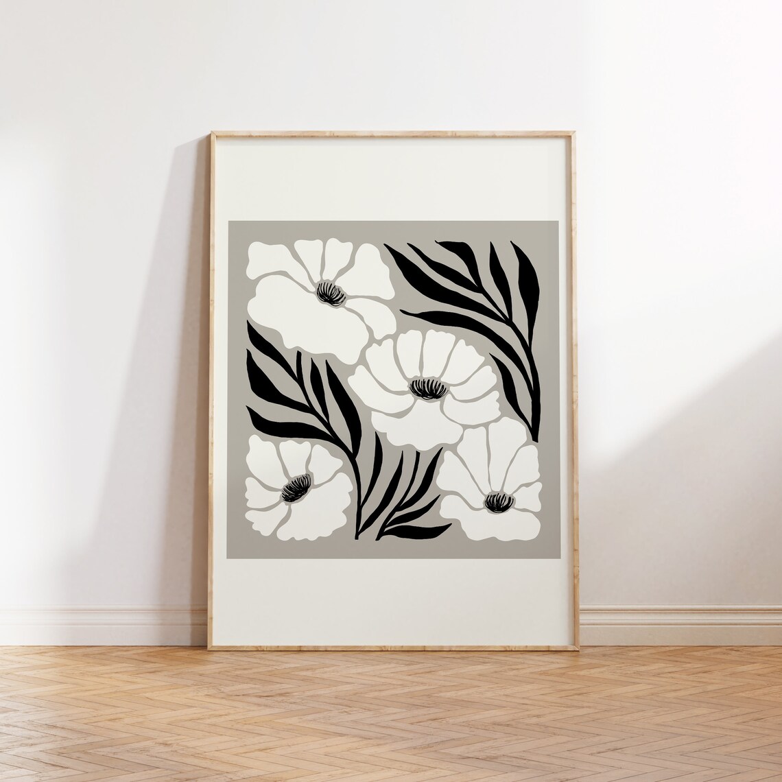 Dark Flowers Black and White Abstract Floral Art Print
