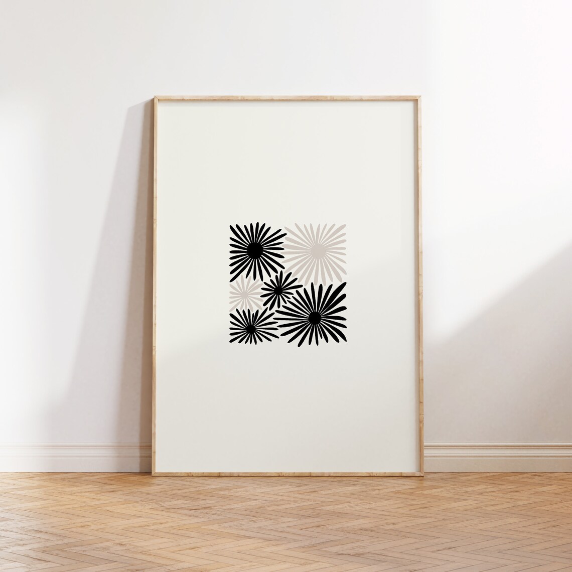 Dark Flowers Art Poster, Black And White Abstract Floral