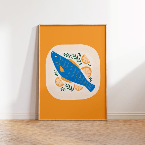 Fish Food Art Poster, Kitchen Wall Art Print