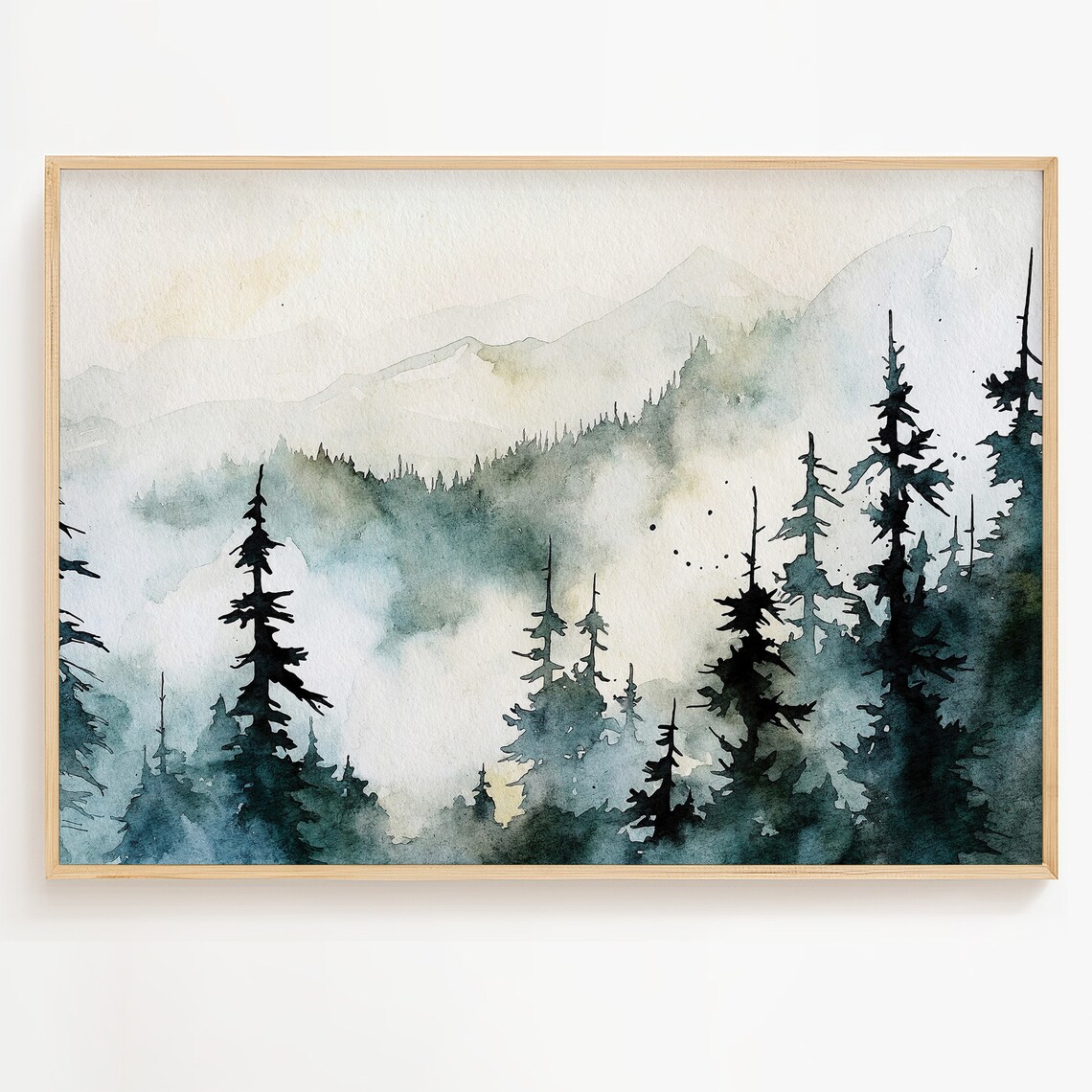 Misty Pine Forest Painting Appalachian Mountains Art Print Mountain Landscape Evergreen Trees Wall Art