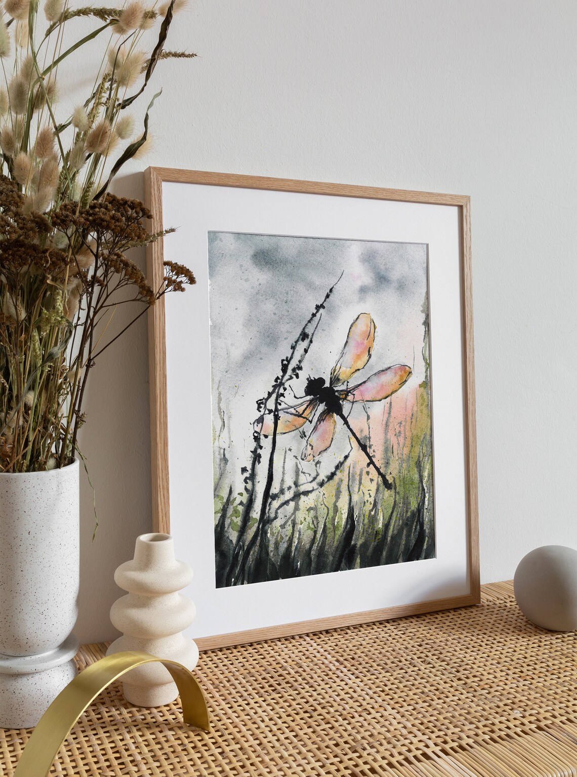 Dragonfly Watercolor Art Print, Meadow Wildflowers - Image 4