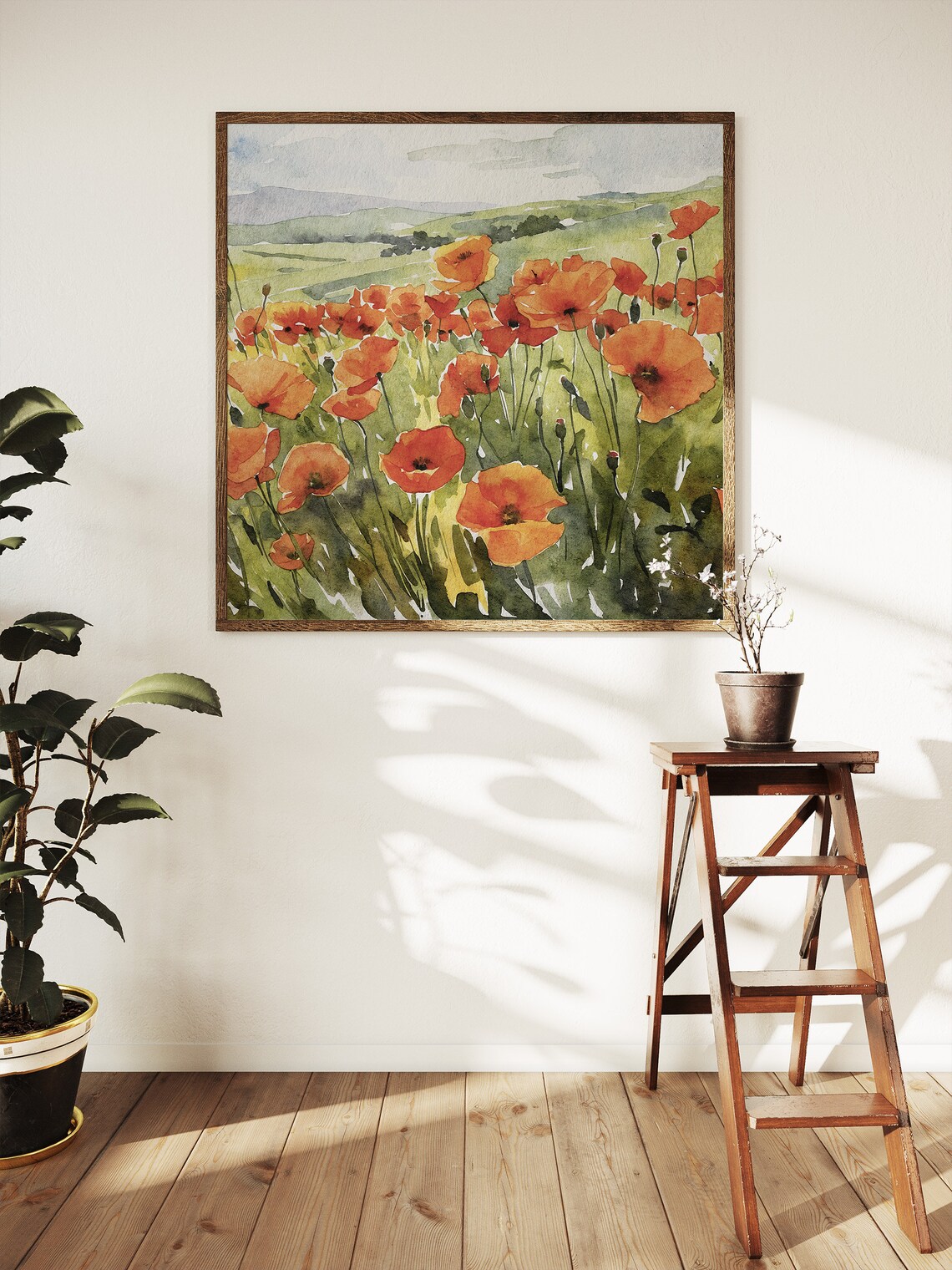 Poppy Field Watercolor Print, Red Poppies Landscape - Image 4