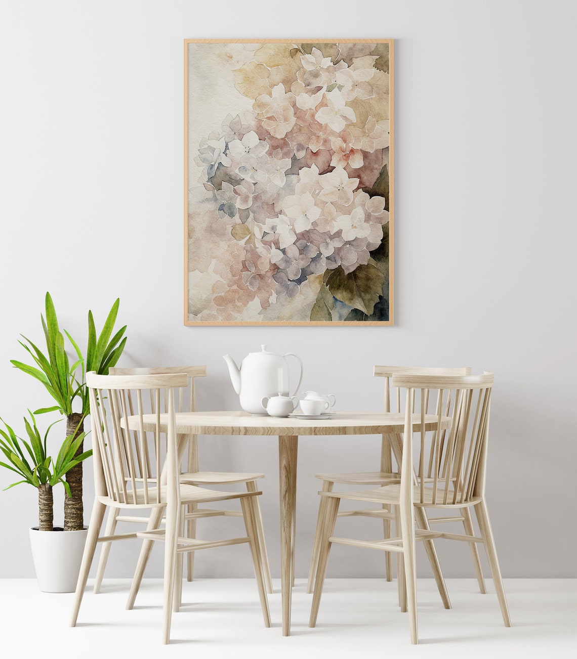 Blush White Hydrangea Blooms Soft Neutral Floral Watercolor Art Print - Image 3