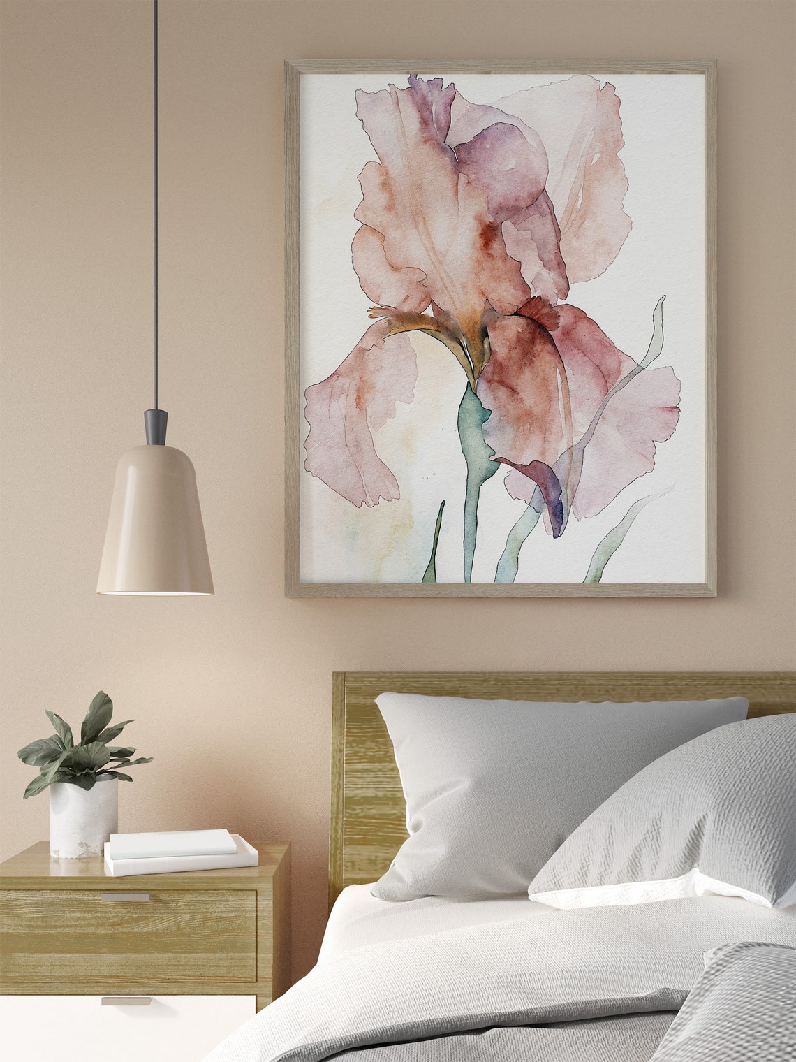 Dusty Pink Iris Flower Single Bloom Minimalist Watercolor Art Print - Image 2