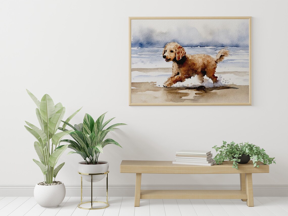 Running Dog on Beach, Neutral Watercolor Art Print - Image 5