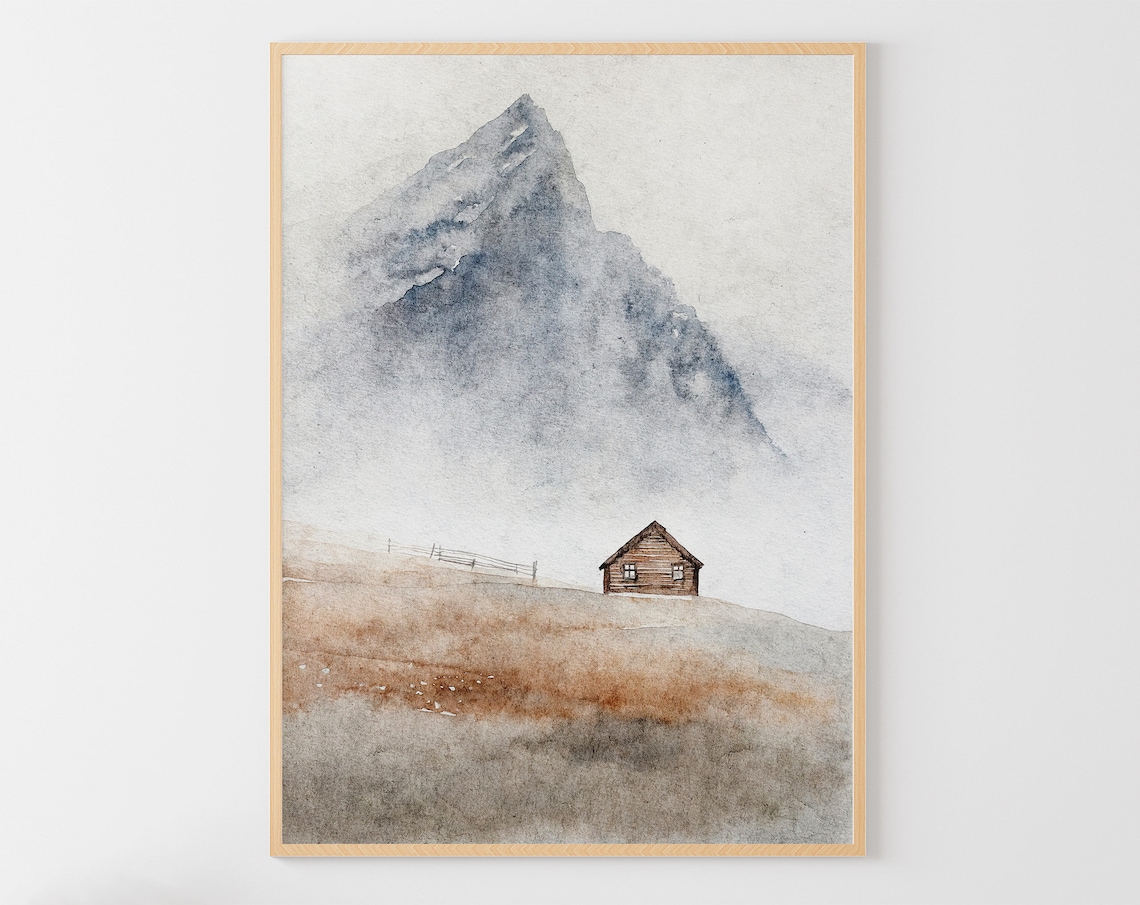 Lofoten Watercolor Landscape, Scandinavian Art Print