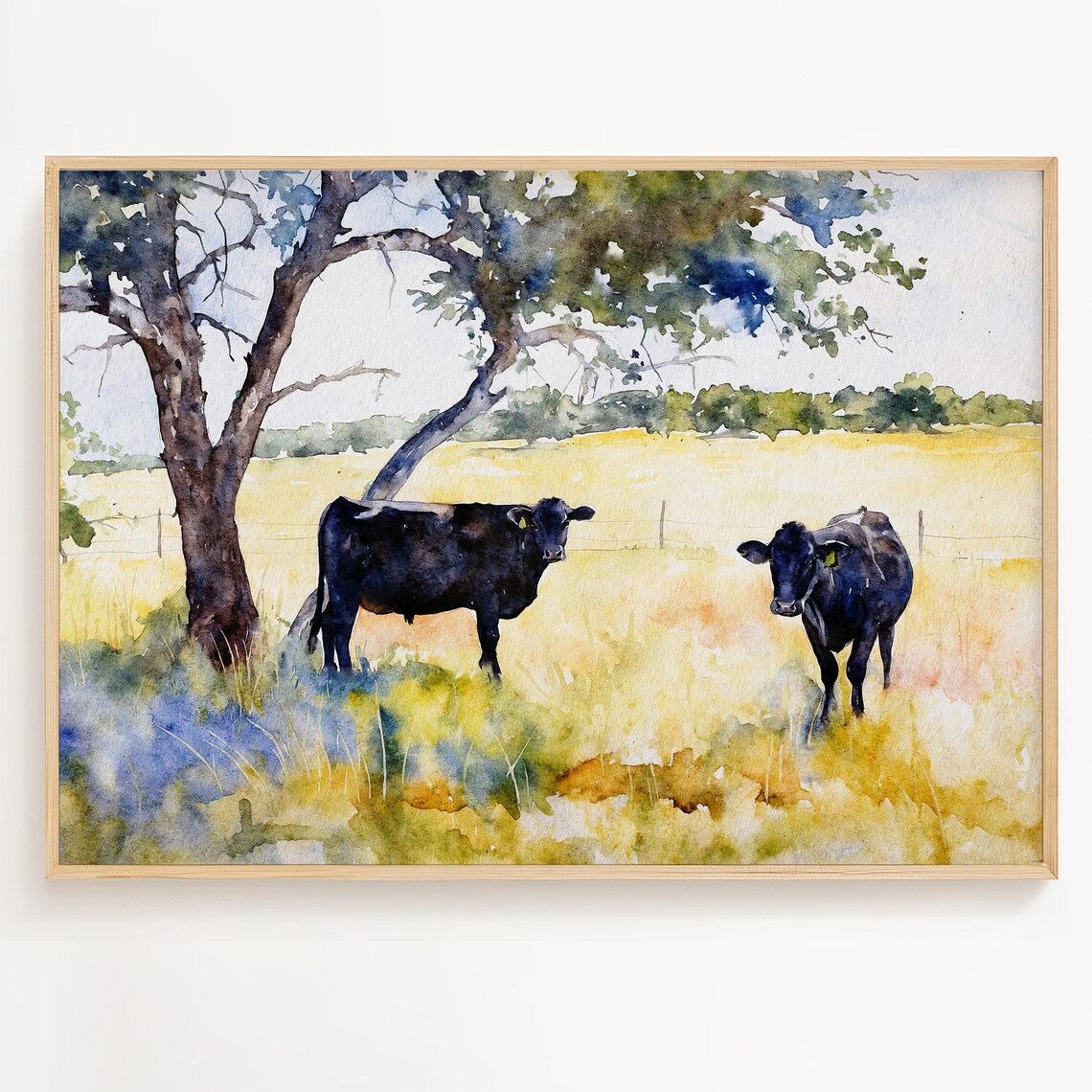 Black Cow Watercolor Art Print, Texas Farmhouse Decor