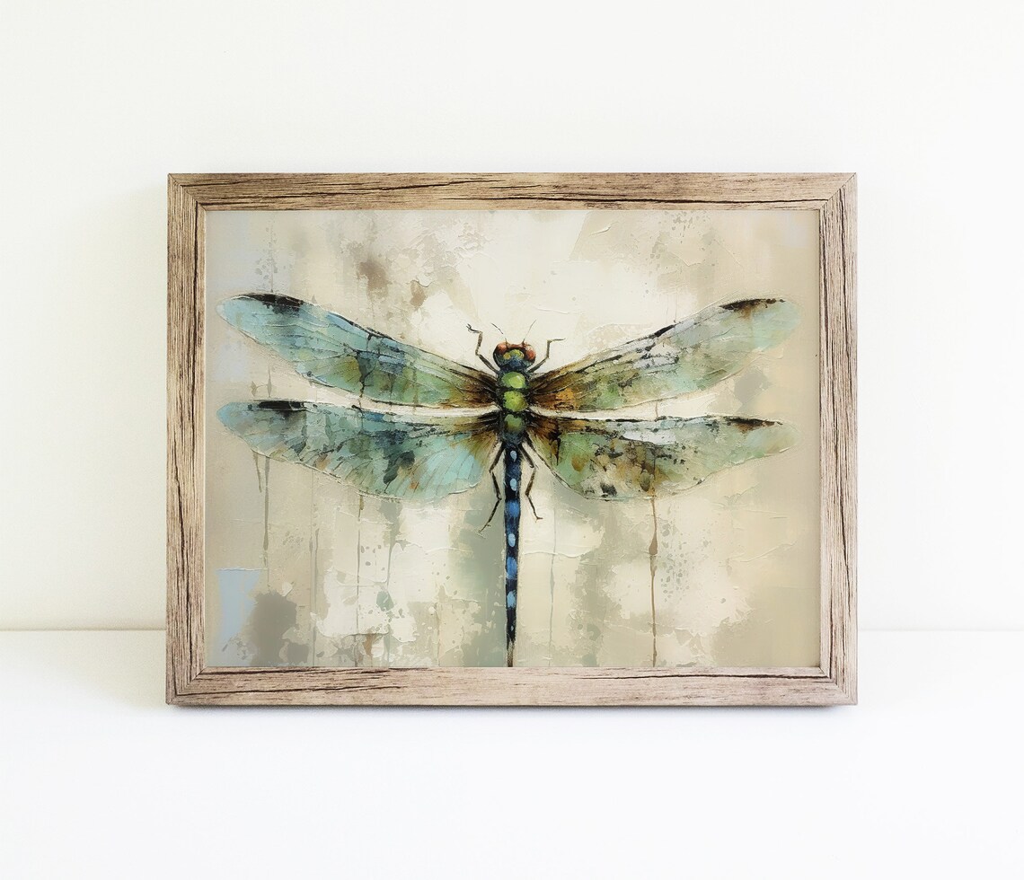 Green Dragonfly Oil-Painting Style Wall Art Print - Image 4