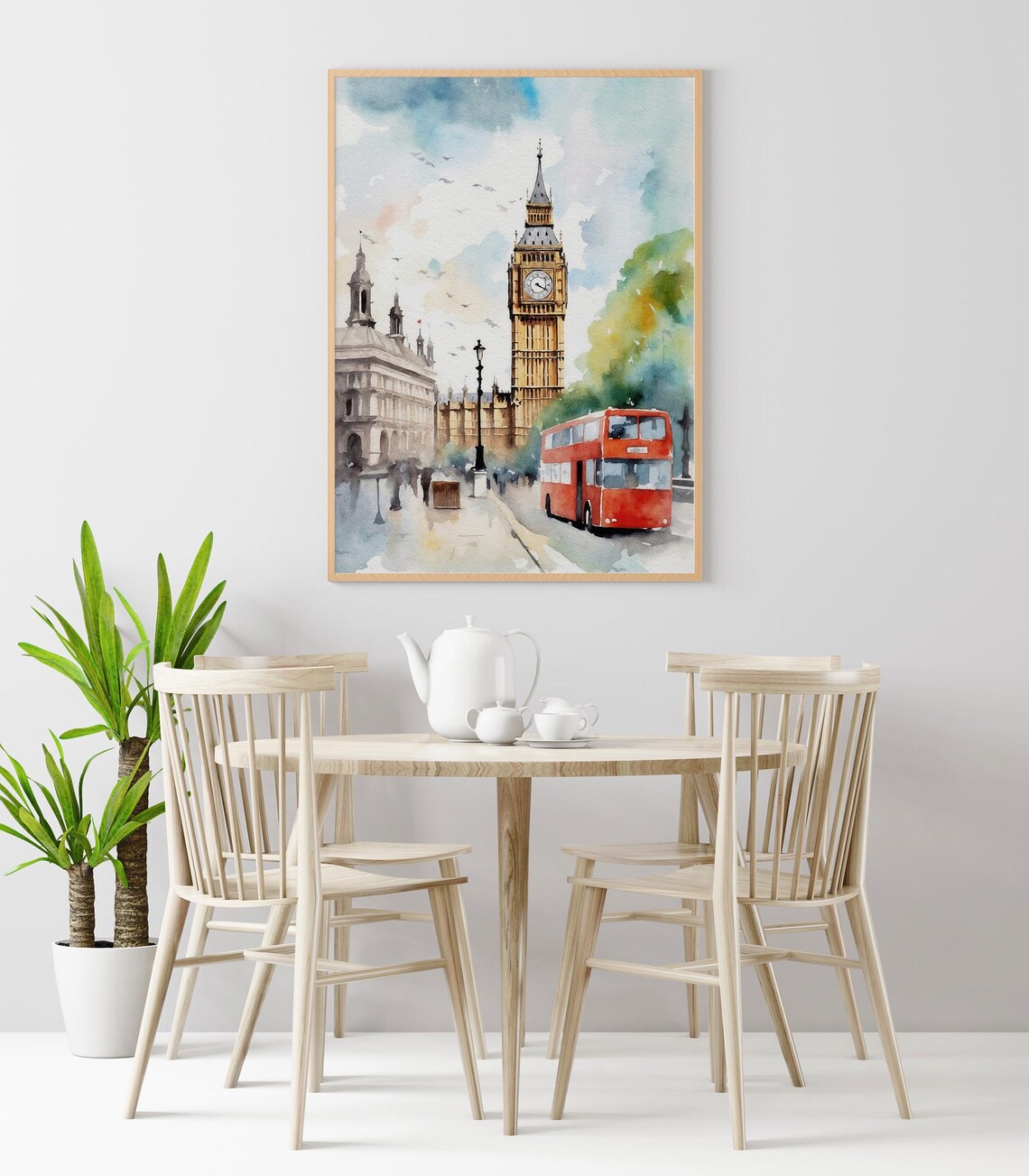 London Big Ben Red Double Decker Bus Watercolor England Travel Poster - Image 3