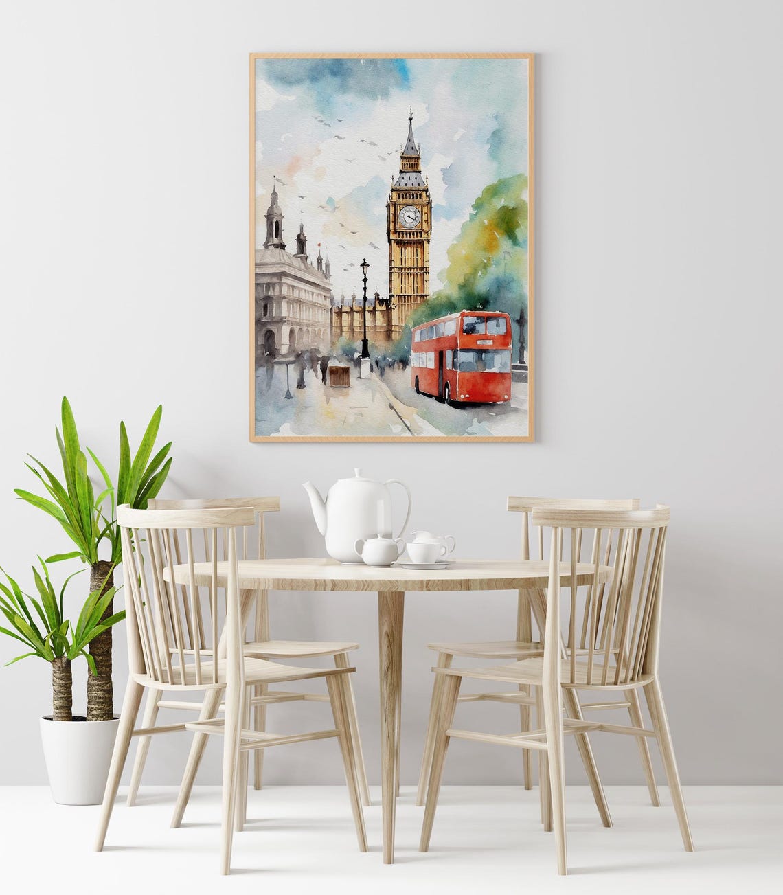 London Cityscape Watercolor Painting Big Ben Art Print England Cityscape Artwork Red Bus Art Travel Gifts - Image 3