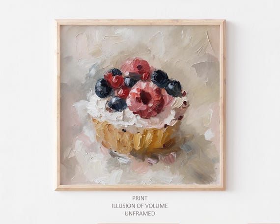 Berries Cupcake Oil Painting Dessert Art Print