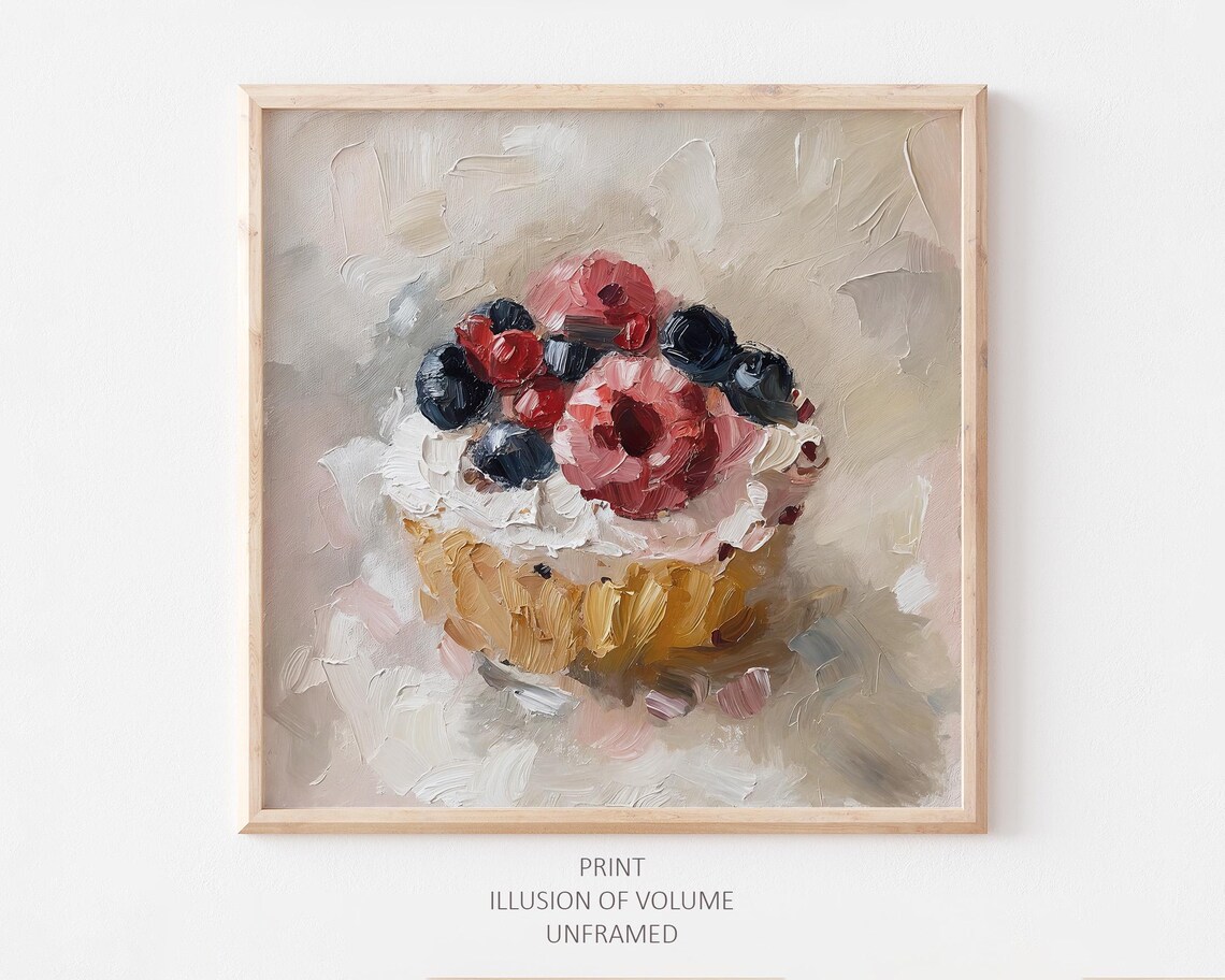 Berries Cupcake Oil Painting Dessert Art Print