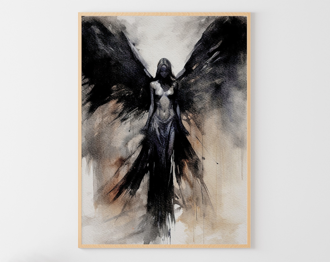Dark Angel Watercolor Gothic Mystical Art Print