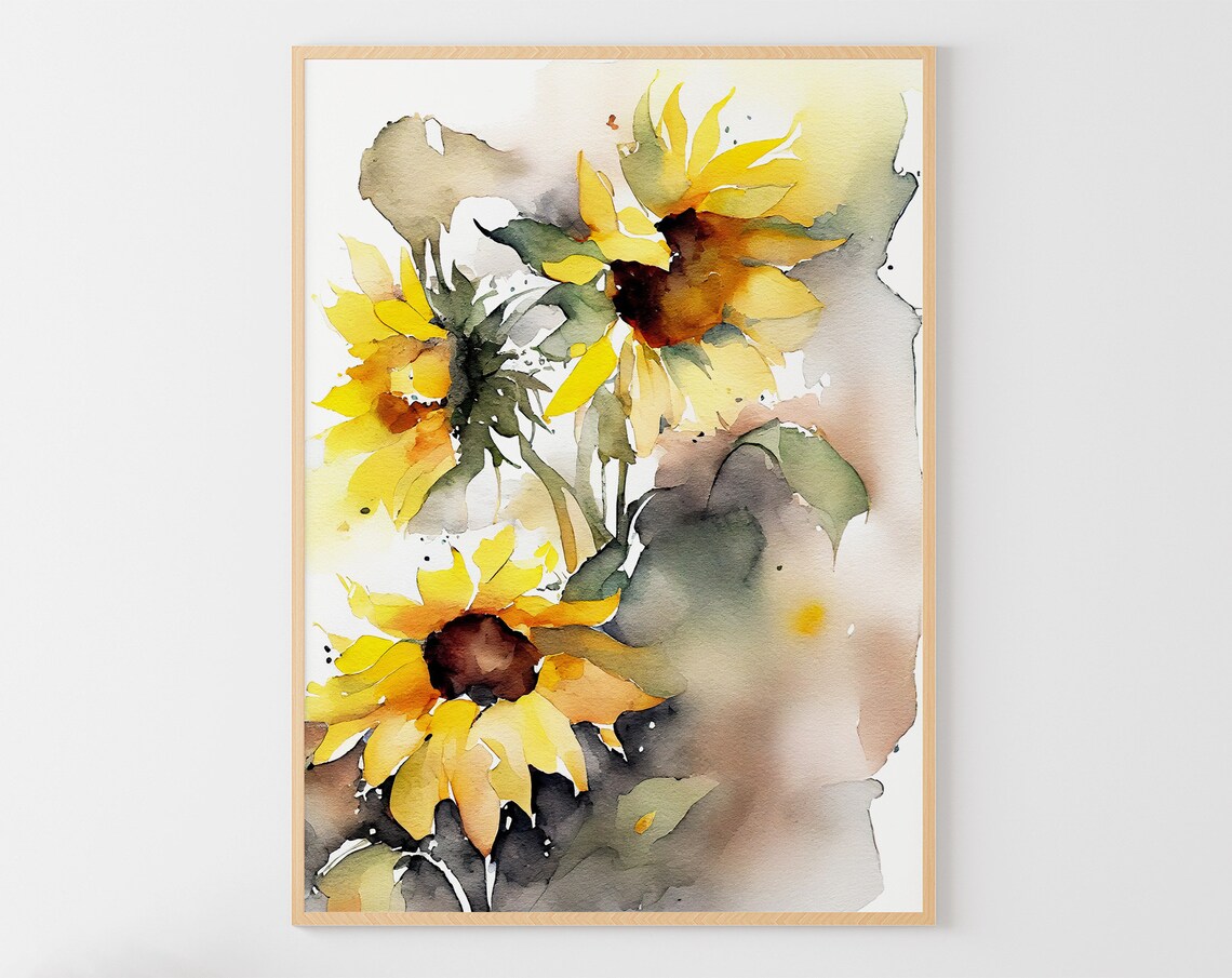 Sunflowers Watercolor Floral Art Print, Botanical