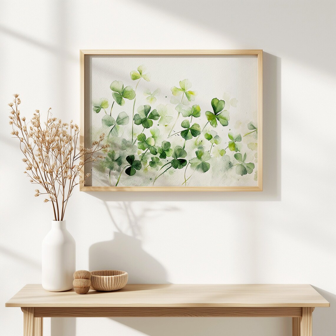 Clover Watercolor Meadow Art Print, Neutral Green - Image 3