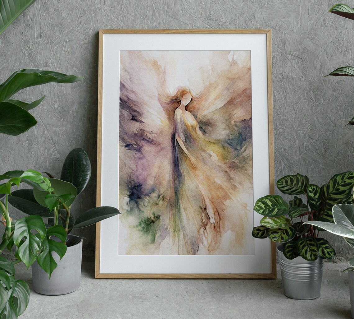 Guardian Angel Watercolor Art Print, Religious Wall Art - Image 4
