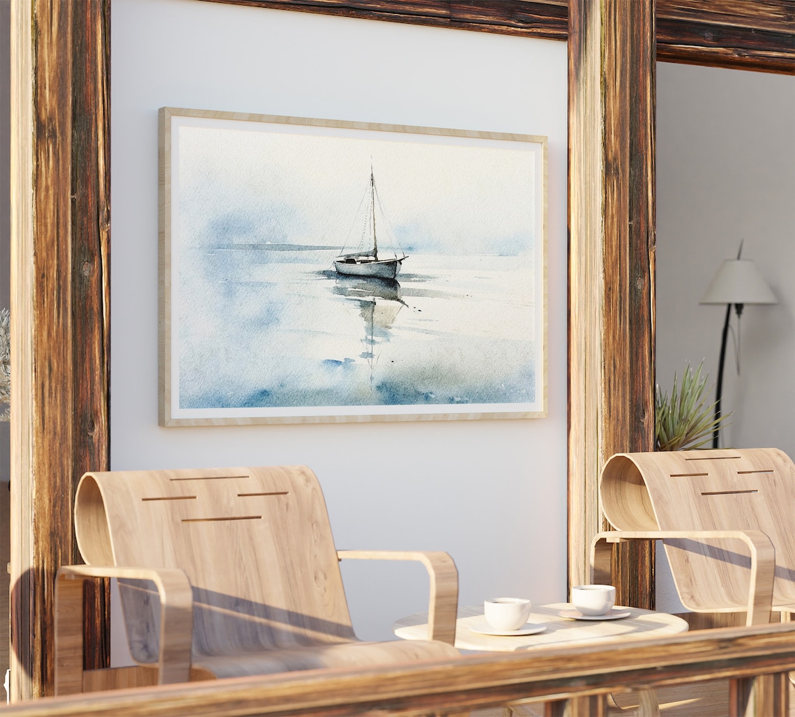 Sailboat Watercolor, Minimalist Coastal Art Print - Image 2