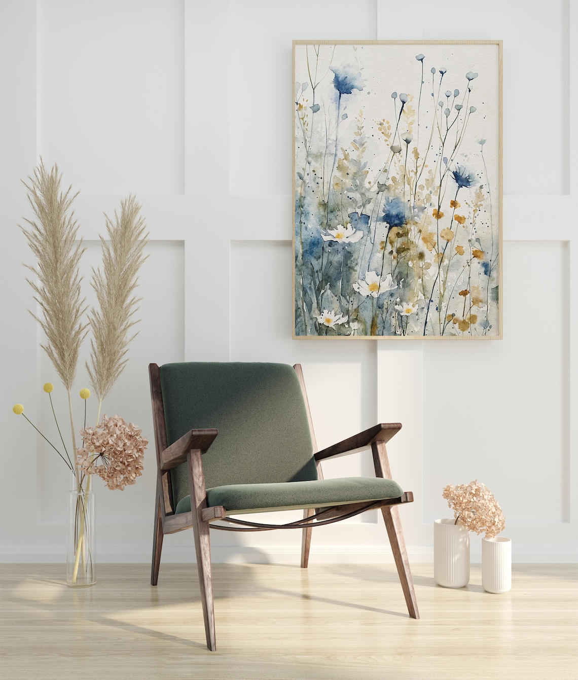 Wildflowers Watercolor Meadow Art Print, Neutral Floral - Image 4