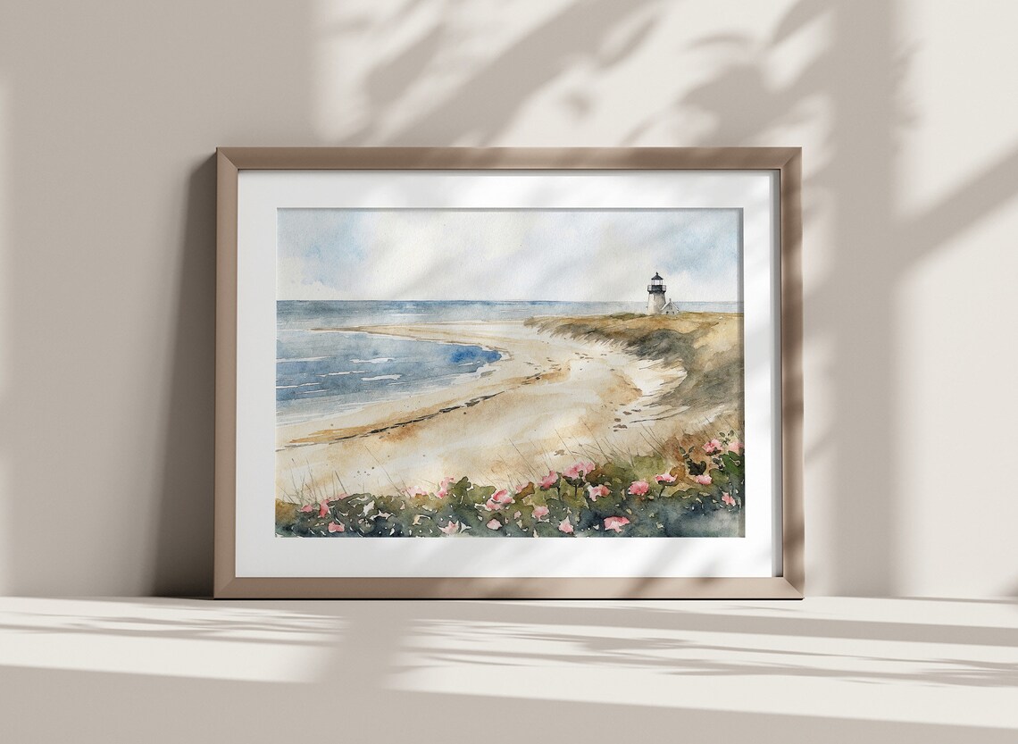 Cape Cod Coastal Watercolor Lighthouse Art Print - Image 2