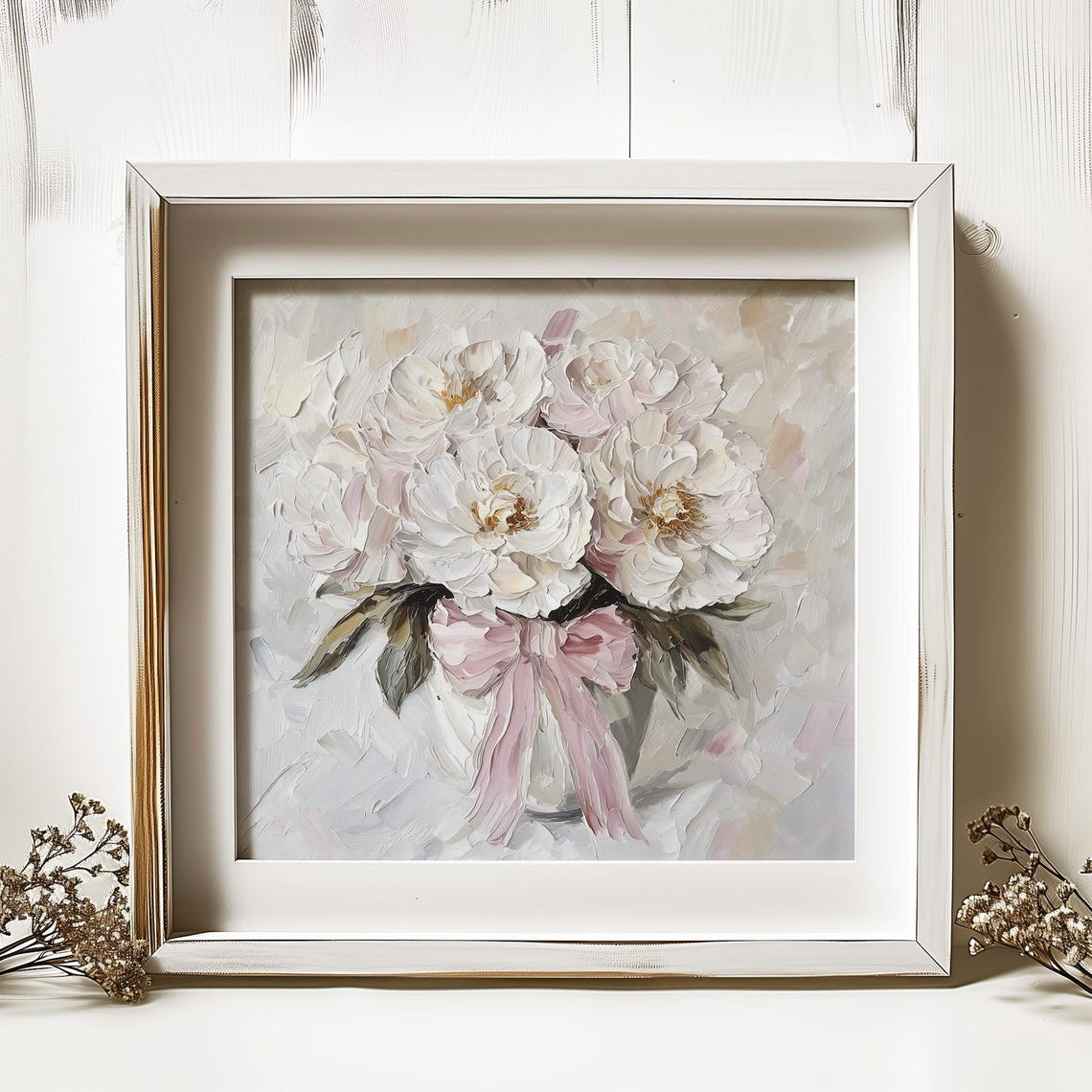 Peony Oil Print Pink Bow Wall Art Flowers Bouquet Painting Neutral Pink Beige Floral Print From An Original Oil Painting - Image 4
