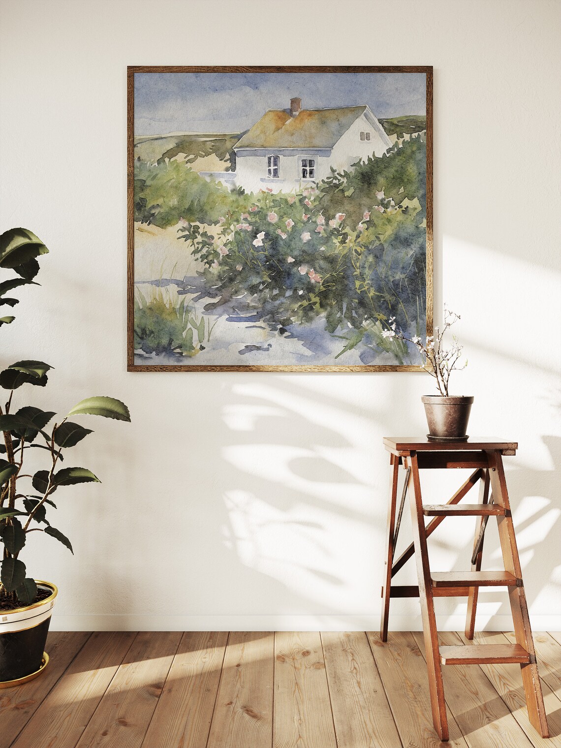 Cape Cod Watercolor Beach Scene with Wildflowers Art Print - Image 4