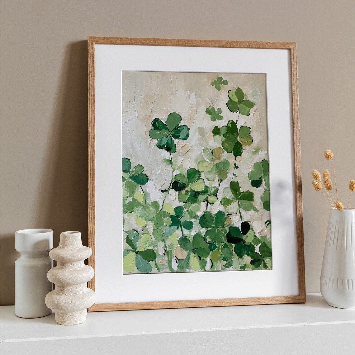Clover Oil Painting, Shamrocks Greenery Art Print - Image 3
