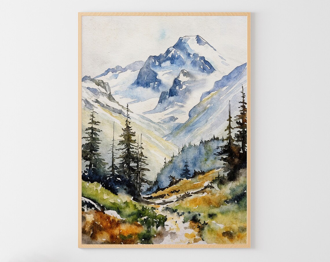 North Cascades Watercolor, Mt Baker Trail Art Print