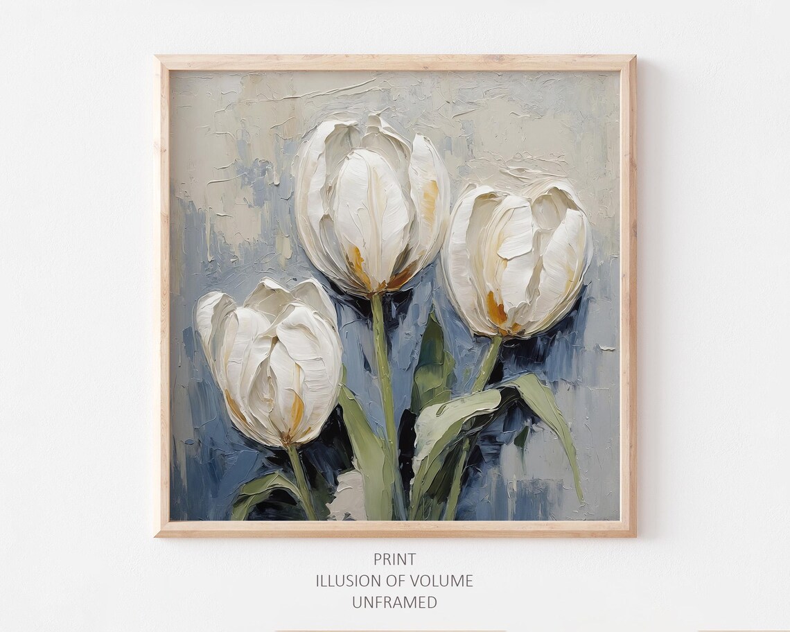White Tulips Oil Painting Floral Wall Art Print