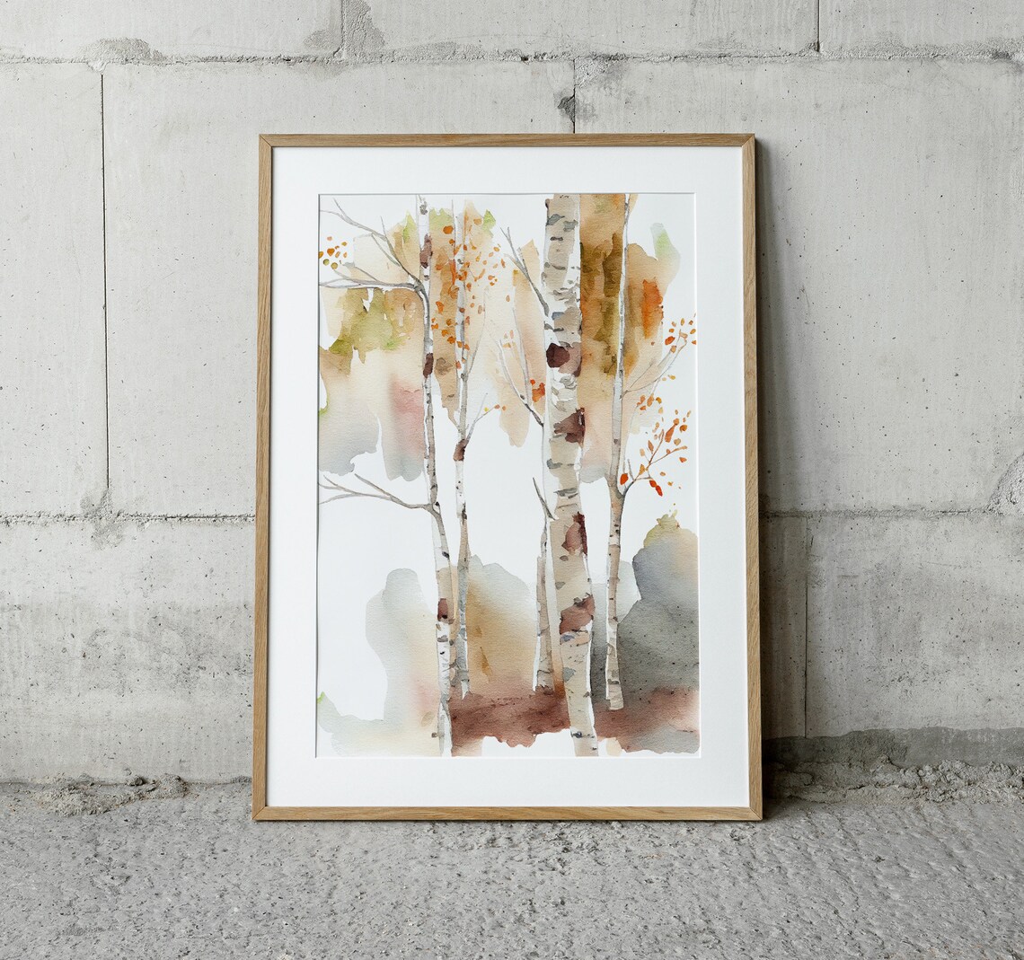 Birch Trees Painting Forest Watercolor Nature Art Print Birches Forest Neutral Wall Art - Image 4