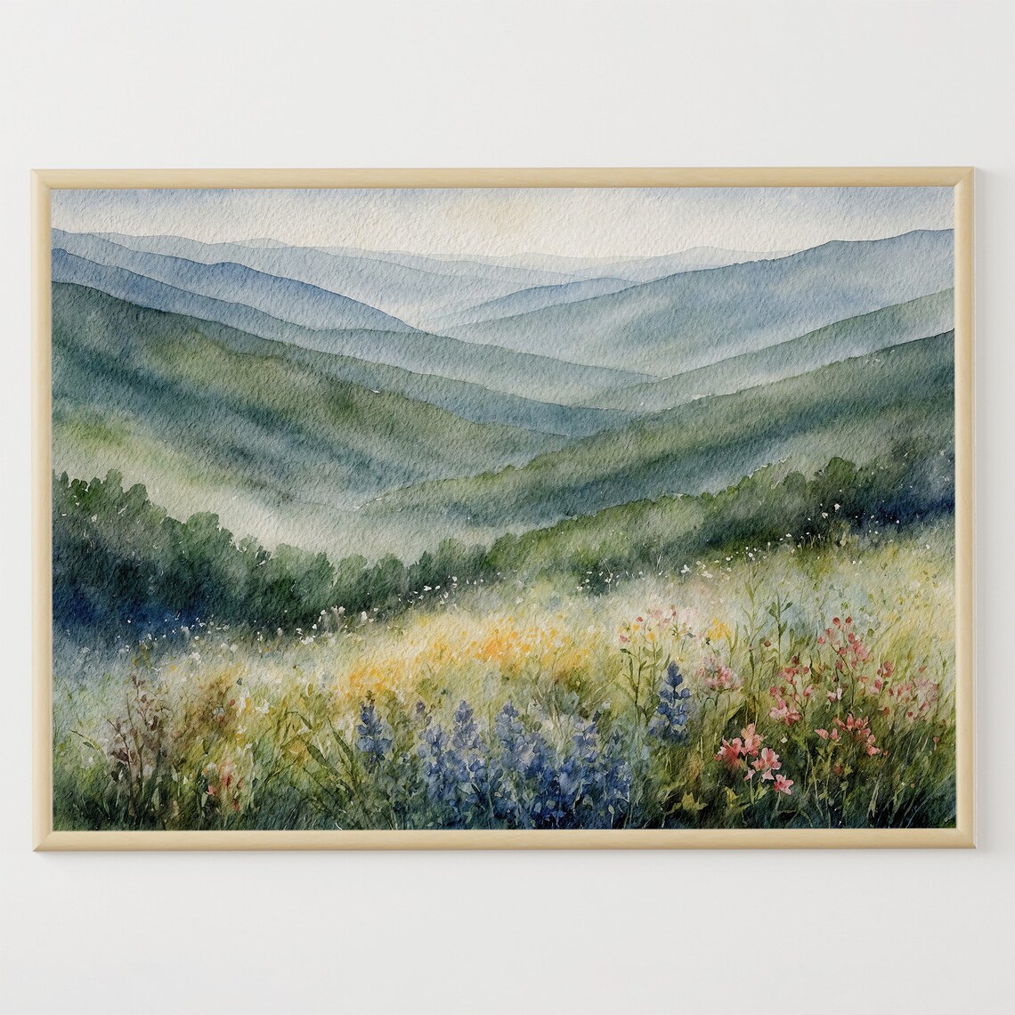 Blue Ridge Mountains Watercolor, North Carolina Art Print