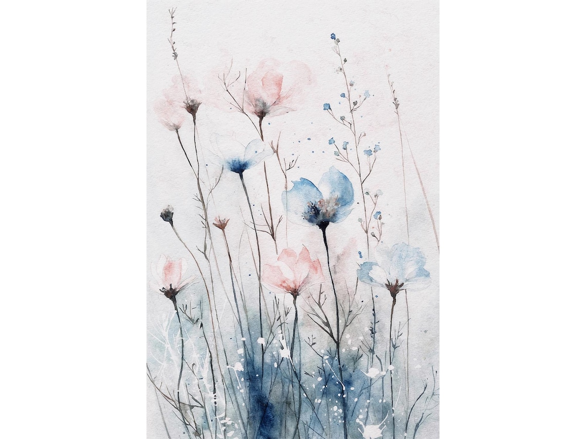 Floral Watercolor Wildflowers Meadow Art Print