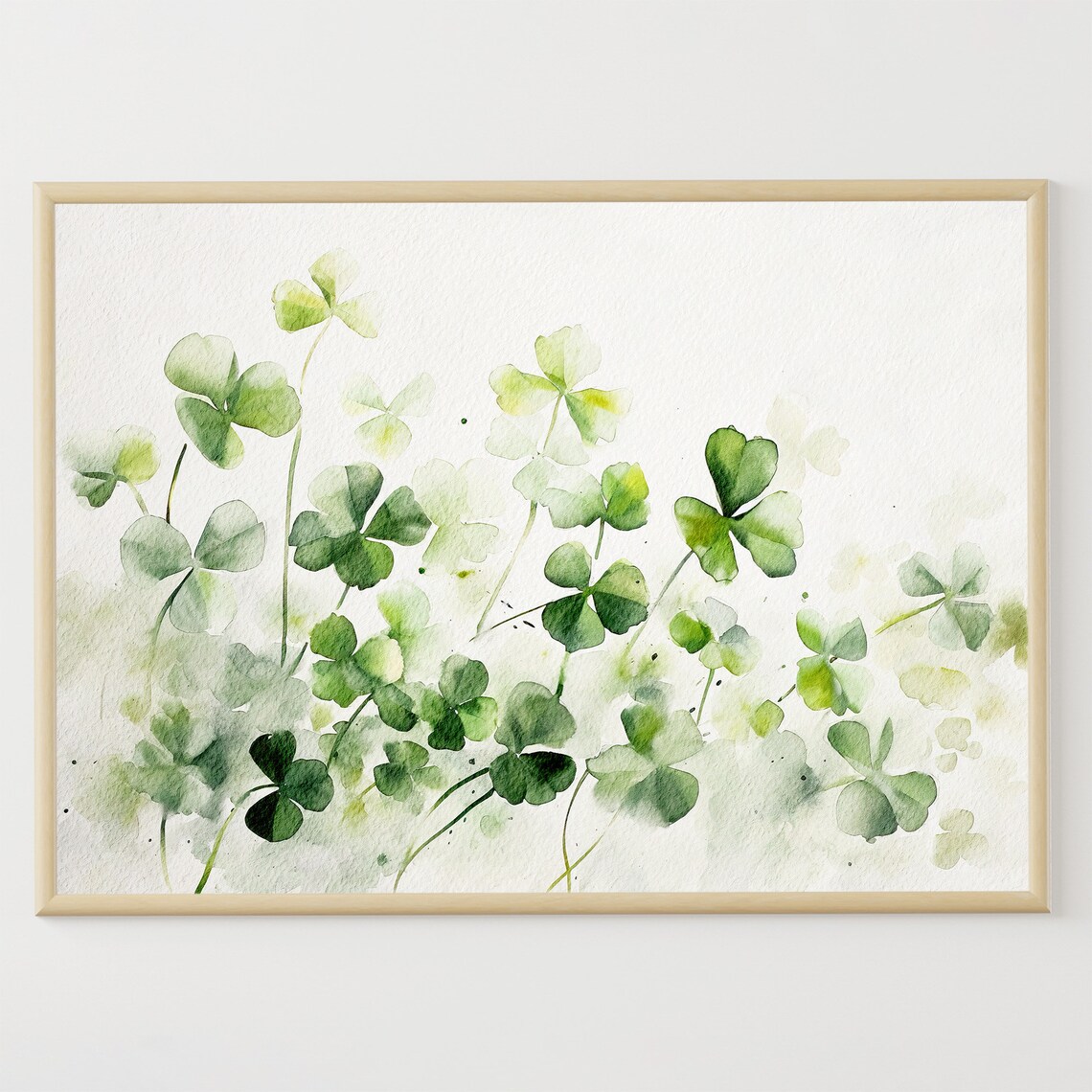 Clover Watercolor Meadow Art Print, Neutral Green
