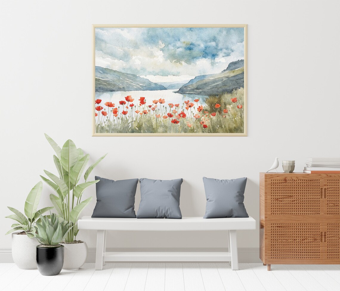 Hood River Watercolor Poppy Field, Oregon Art Print - Image 4
