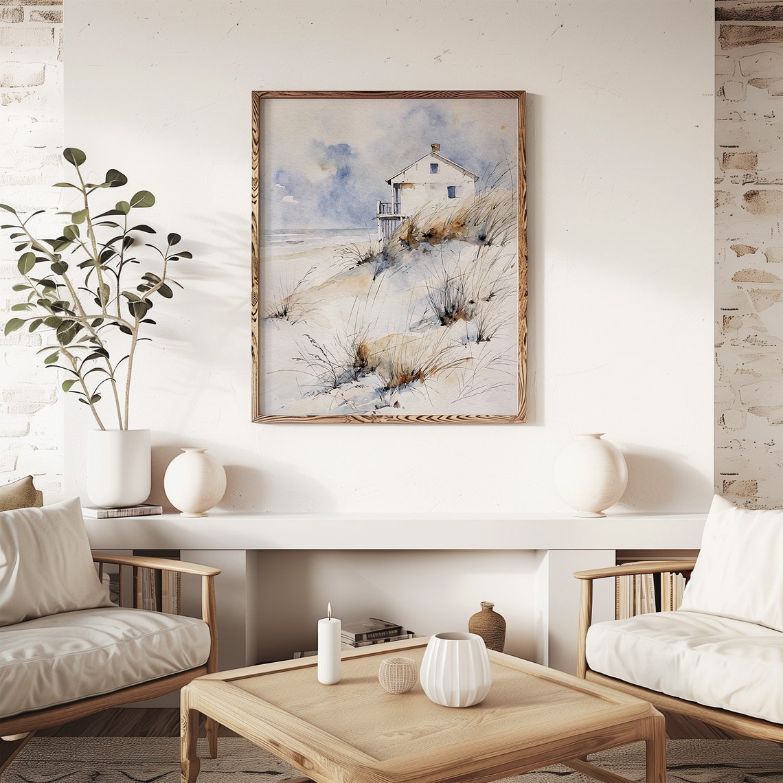 Cape Cod Beach House Sand Dunes Beach Grass Watercolor Seaside Poster - Image 3
