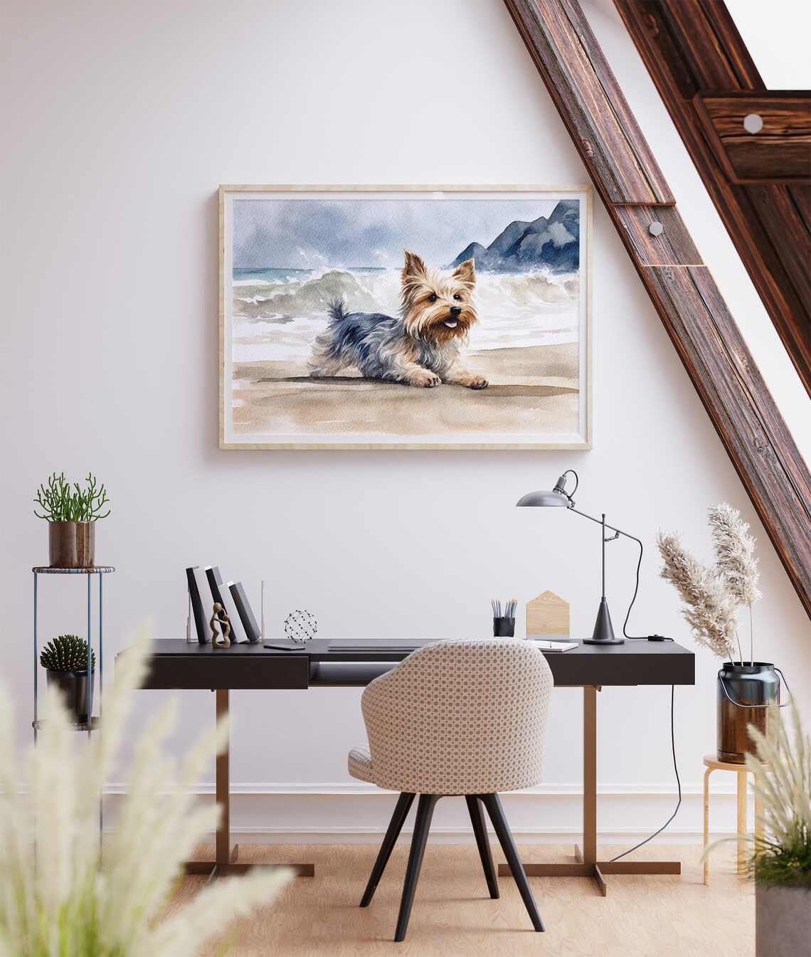 Yorkshire Terrier on Beach, Watercolor Art Print - Image 3