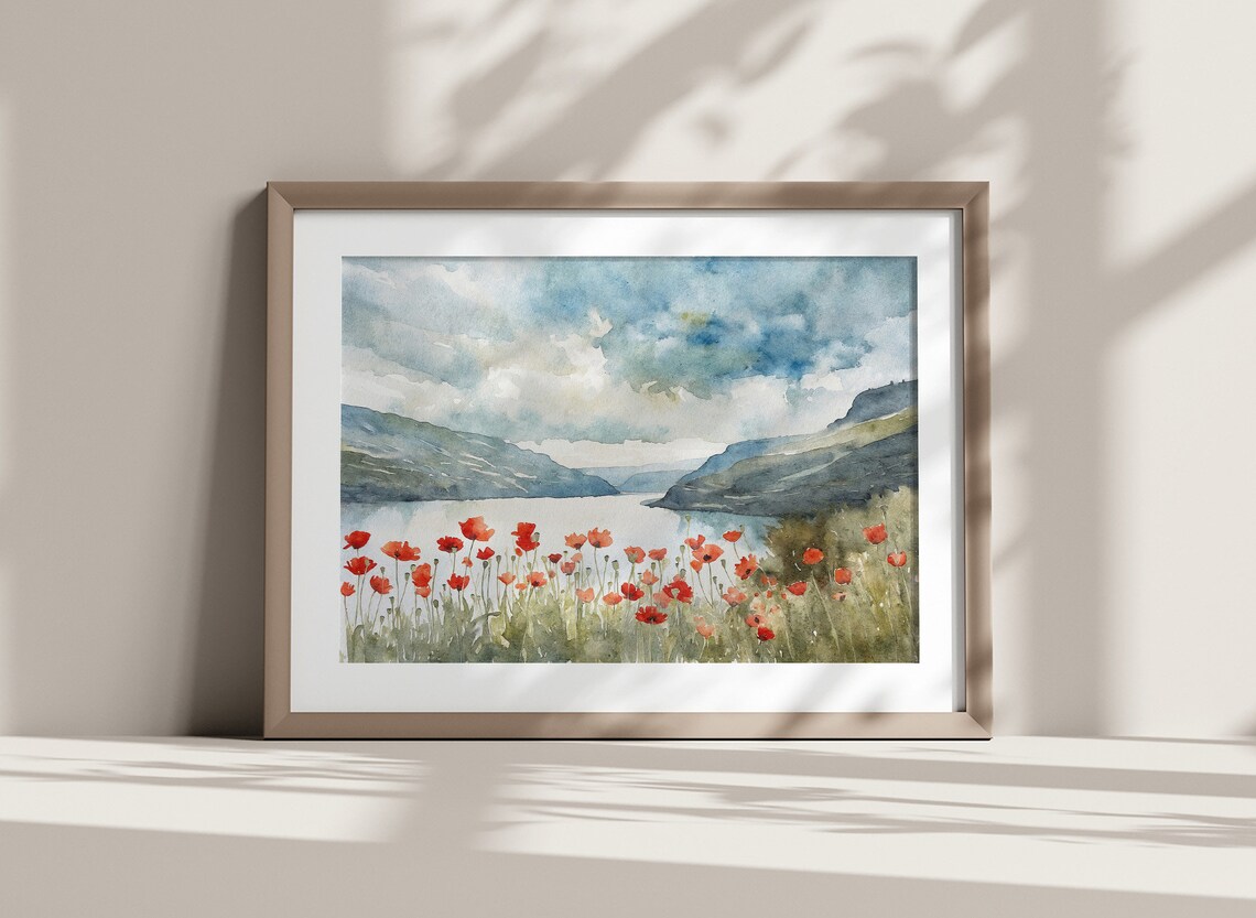 Hood River Watercolor Poppy Field, Oregon Art Print - Image 3