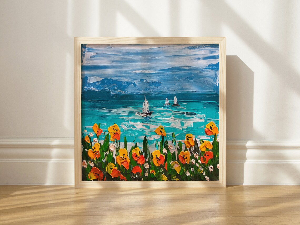 California Poppy Seascape Art Print, California Coast - Image 4