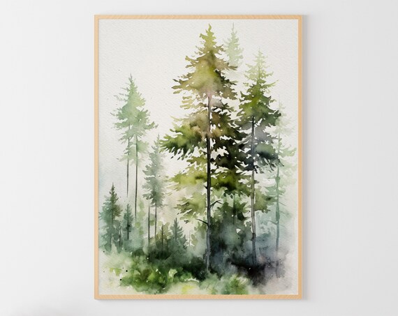 Pine Tree Watercolor, Vermont Forest Art Print